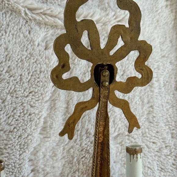 Vintage Louis xvi ribbon bow gold gilded double arm electric candle wall sconce
